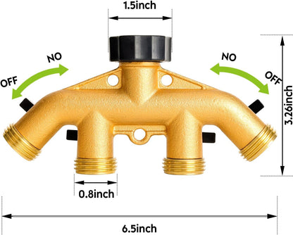 A30008-D Brass Hose Y Connector Brass Garden Hose Adapter, Garden Hose Splitter 2 Way Heavy Duty, Hose Bib Splitter with 2 Extra Rubber Washers-2PACK