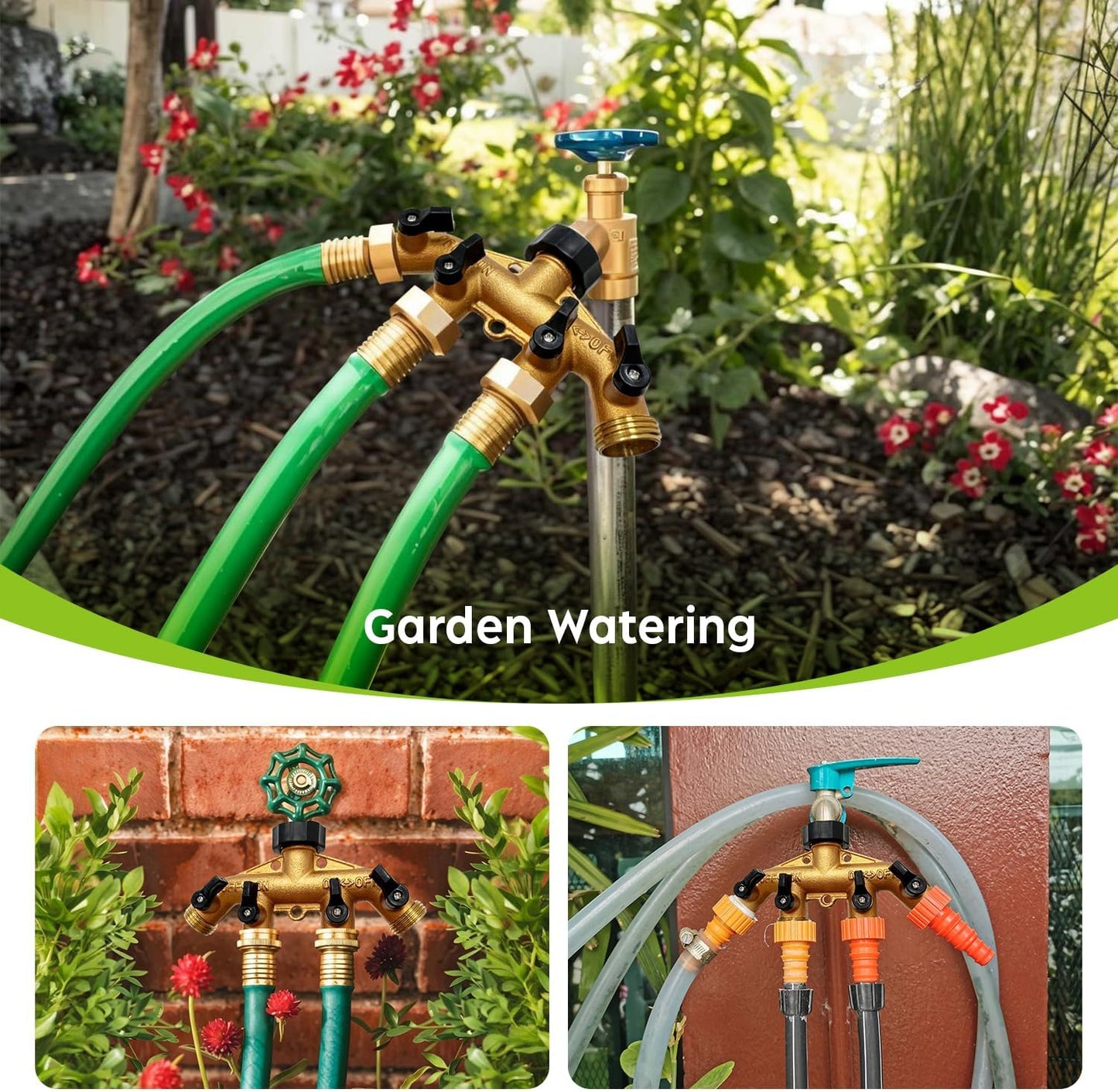 A30008-D Brass Hose Y Connector Brass Garden Hose Adapter, Garden Hose Splitter 2 Way Heavy Duty, Hose Bib Splitter with 2 Extra Rubber Washers-2PACK