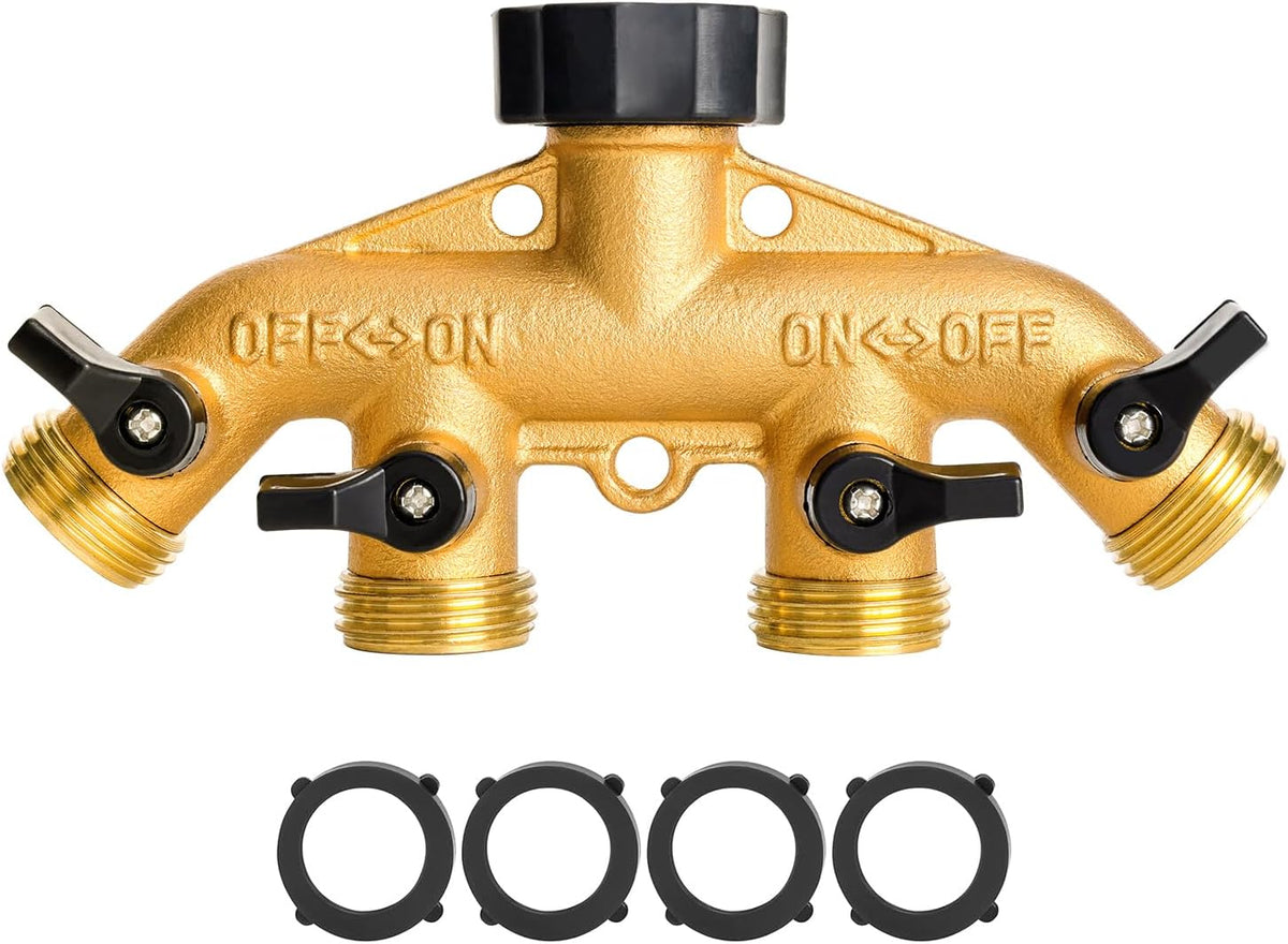 A30008-D Brass Hose Y Connector Brass Garden Hose Adapter, Garden Hose Splitter 2 Way Heavy Duty, Hose Bib Splitter with 2 Extra Rubber Washers-2PACK