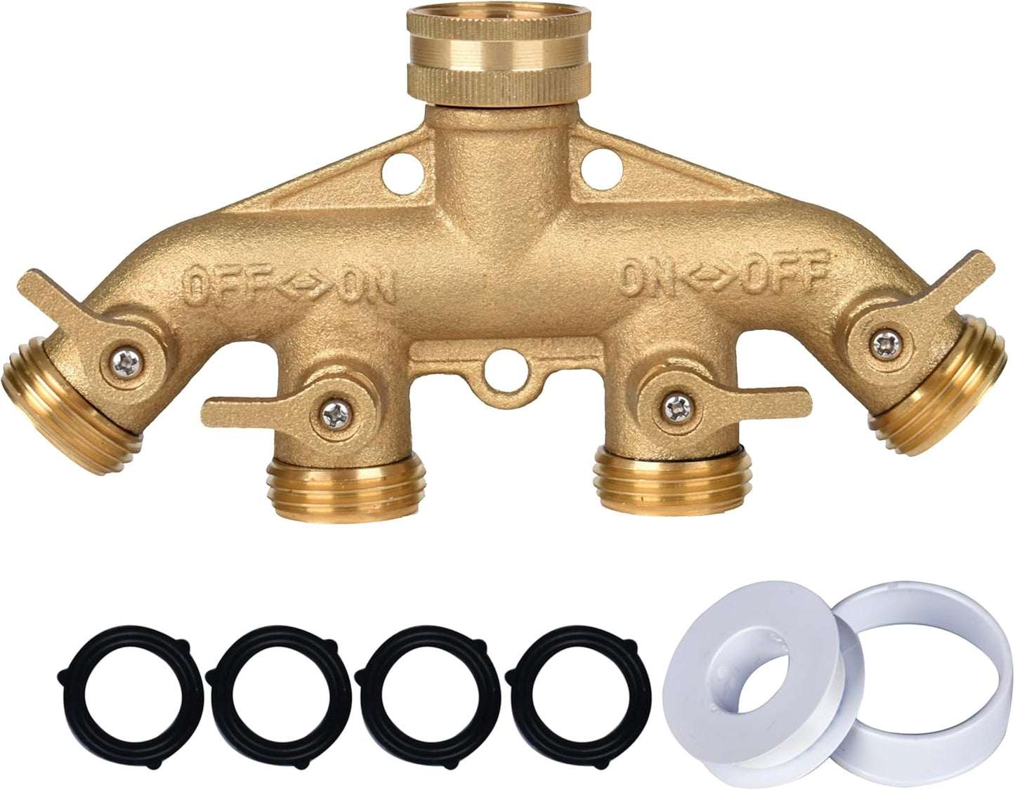 A30008-D Brass Hose Y Connector Brass Garden Hose Adapter, Garden Hose Splitter 2 Way Heavy Duty, Hose Bib Splitter with 2 Extra Rubber Washers-2PACK