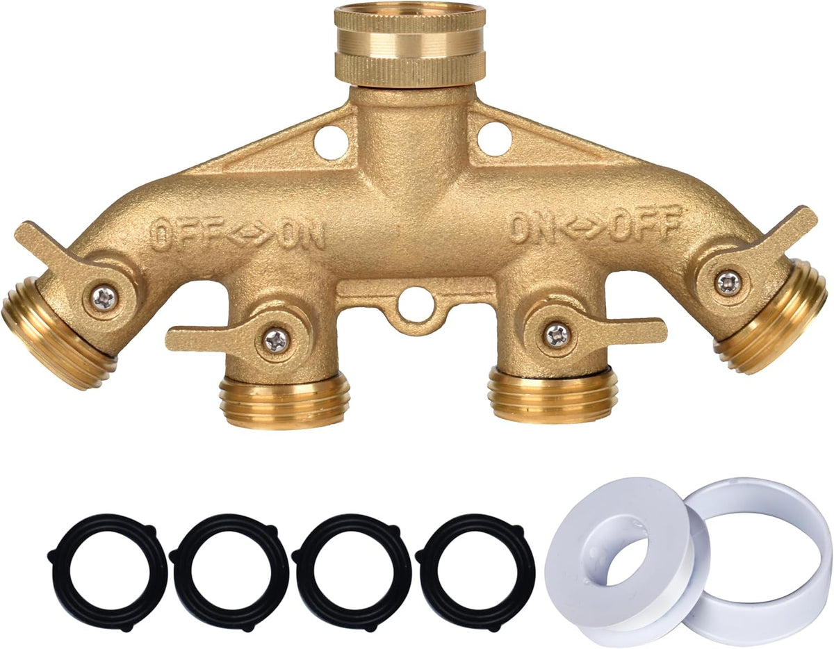 A30008-D Brass Hose Y Connector Brass Garden Hose Adapter, Garden Hose Splitter 2 Way Heavy Duty, Hose Bib Splitter with 2 Extra Rubber Washers-2PACK