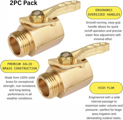 A30008-D Brass Hose Y Connector Brass Garden Hose Adapter, Garden Hose Splitter 2 Way Heavy Duty, Hose Bib Splitter with 2 Extra Rubber Washers-2PACK