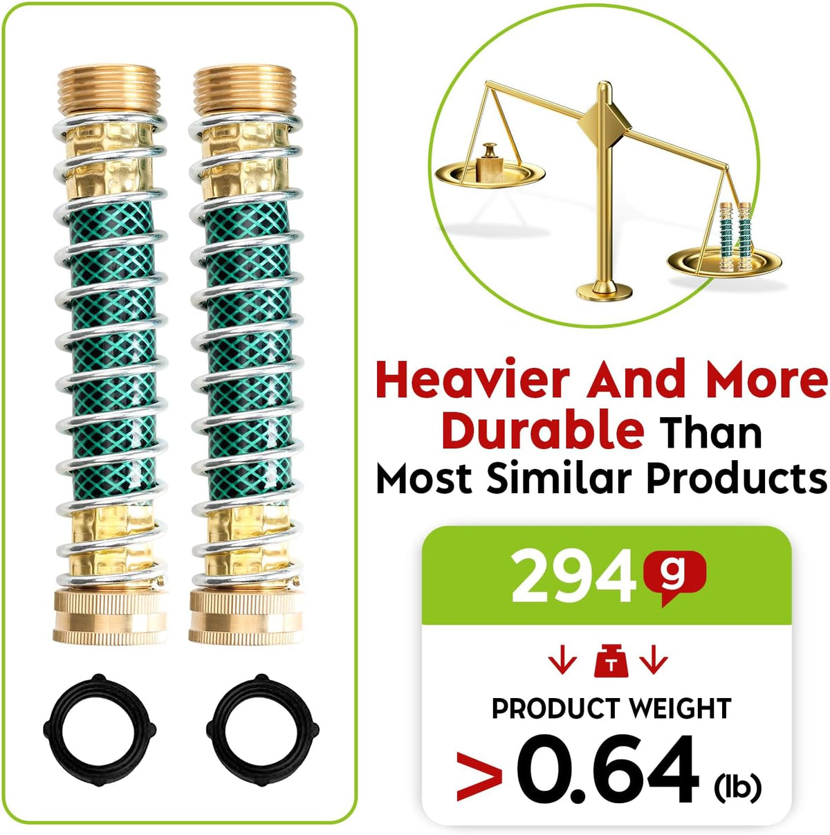 A30008-D Brass Hose Y Connector Brass Garden Hose Adapter, Garden Hose Splitter 2 Way Heavy Duty, Hose Bib Splitter with 2 Extra Rubber Washers-2PACK