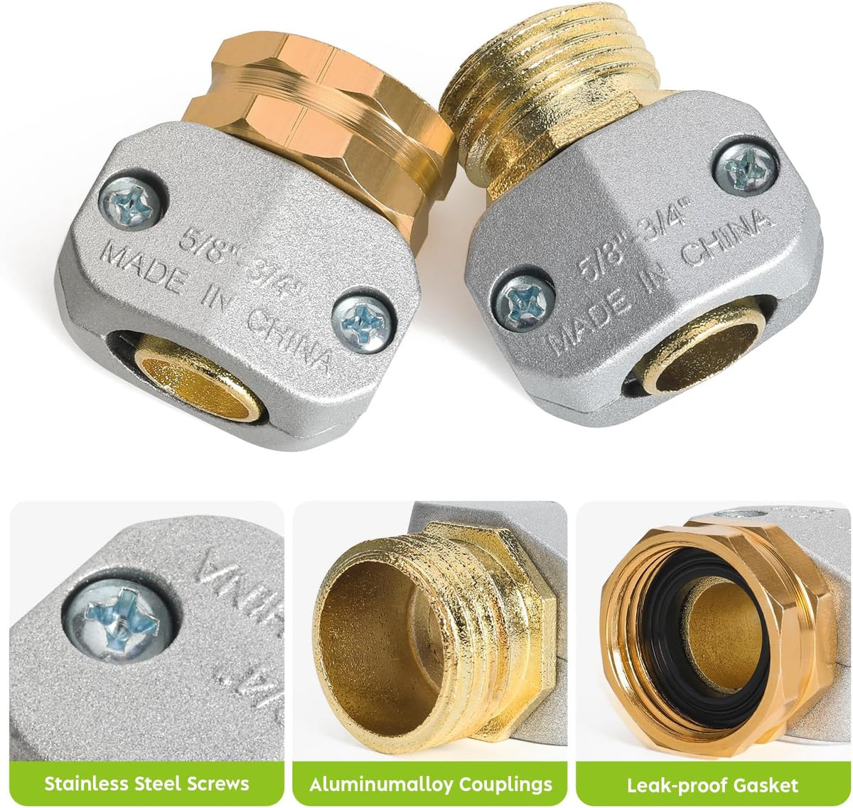 A30008-D Brass Hose Y Connector Brass Garden Hose Adapter, Garden Hose Splitter 2 Way Heavy Duty, Hose Bib Splitter with 2 Extra Rubber Washers-2PACK