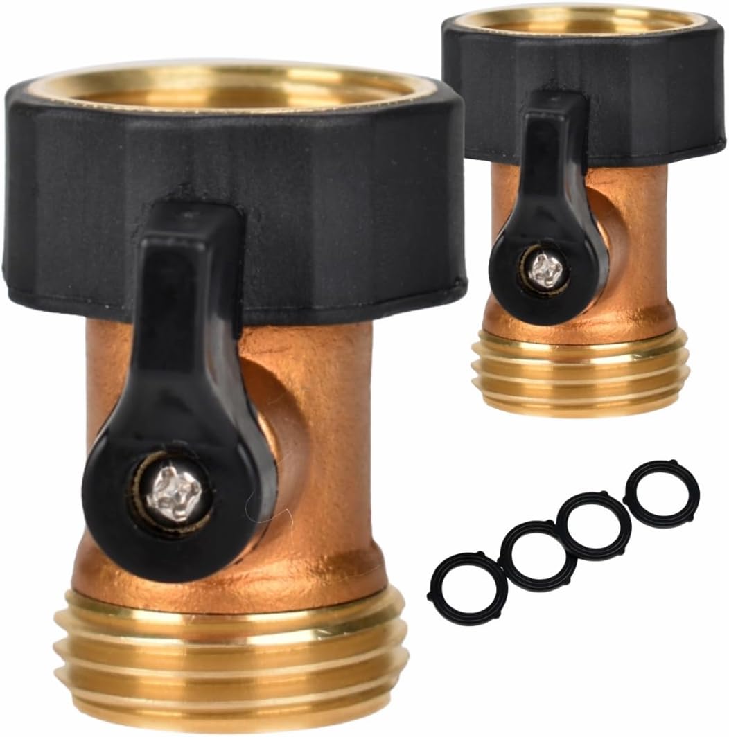 A30008-D Brass Hose Y Connector Brass Garden Hose Adapter, Garden Hose Splitter 2 Way Heavy Duty, Hose Bib Splitter with 2 Extra Rubber Washers-2PACK