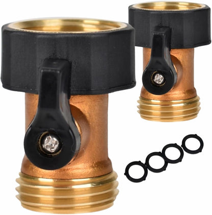 A30008-D Brass Hose Y Connector Brass Garden Hose Adapter, Garden Hose Splitter 2 Way Heavy Duty, Hose Bib Splitter with 2 Extra Rubber Washers-2PACK