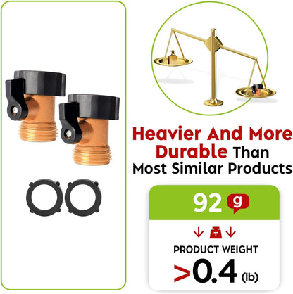 A30008-D Brass Hose Y Connector Brass Garden Hose Adapter, Garden Hose Splitter 2 Way Heavy Duty, Hose Bib Splitter with 2 Extra Rubber Washers-2PACK