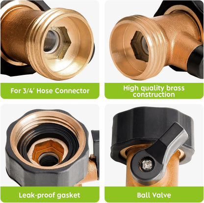 A30008-D Brass Hose Y Connector Brass Garden Hose Adapter, Garden Hose Splitter 2 Way Heavy Duty, Hose Bib Splitter with 2 Extra Rubber Washers-2PACK