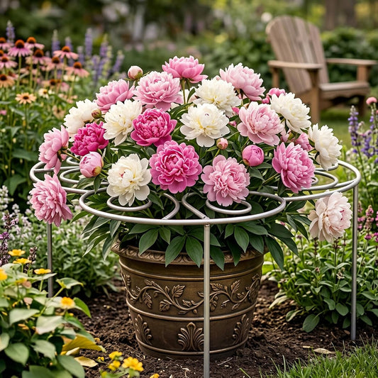 Metal Plant Support Ring for Garden, Peony Cages and Supports, Indoor/Outdoor Plants Wire Hoop, Stackable Houseplant Stake for Climbing Plants Vines Peonies Tomatoes (L)