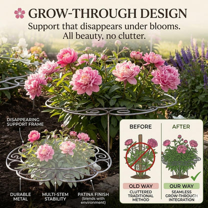 Metal Plant Support Ring for Garden, Peony Cages and Supports, Indoor/Outdoor Plants Wire Hoop, Stackable Houseplant Stake for Climbing Plants Vines Peonies Tomatoes (L)