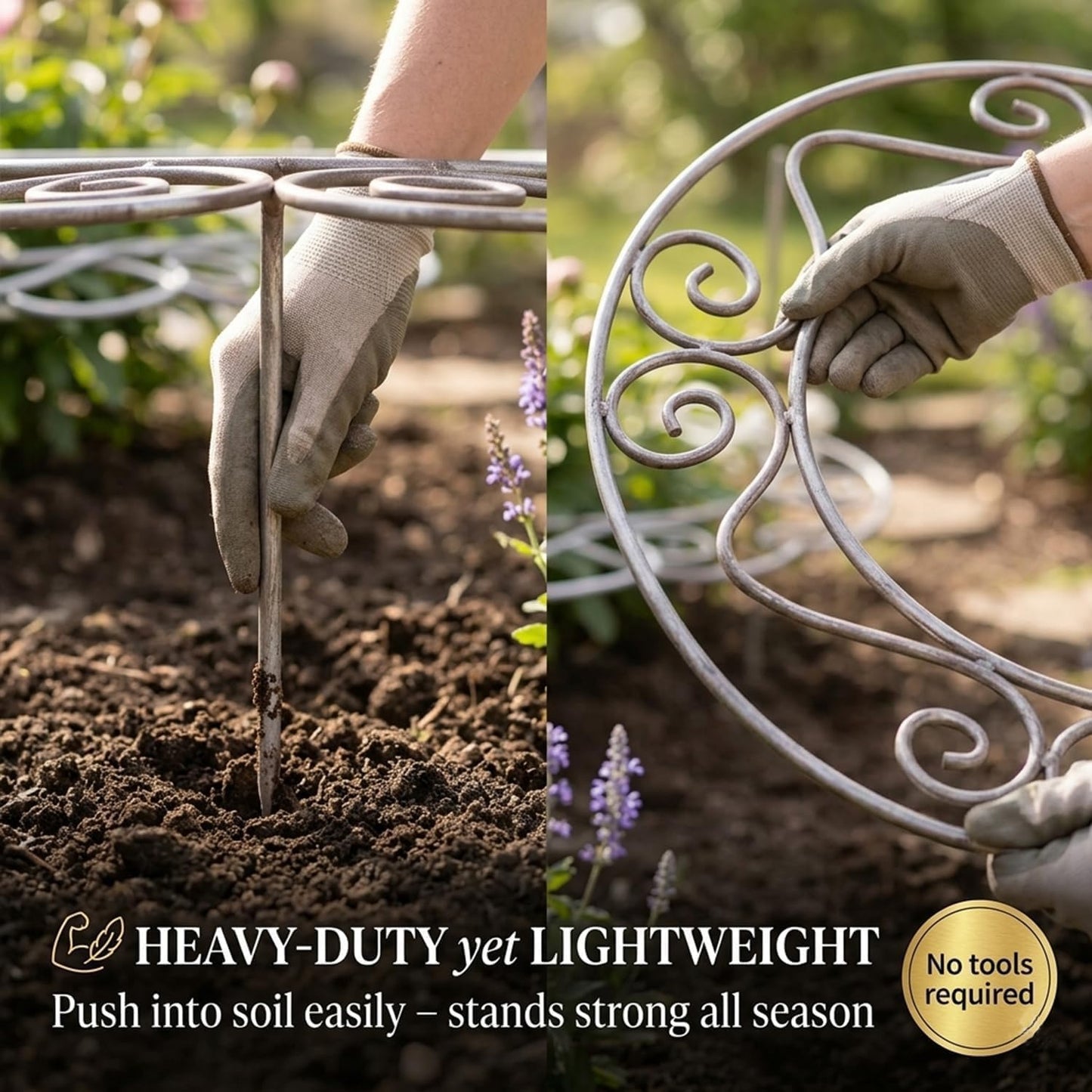 Metal Plant Support Ring for Garden, Peony Cages and Supports, Indoor/Outdoor Plants Wire Hoop, Stackable Houseplant Stake for Climbing Plants Vines Peonies Tomatoes (L)