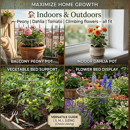 Metal Plant Support Ring for Garden, Peony Cages and Supports, Indoor/Outdoor Plants Wire Hoop, Stackable Houseplant Stake for Climbing Plants Vines Peonies Tomatoes (L)
