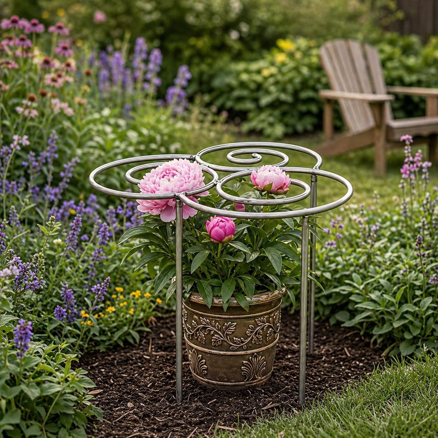 Metal Plant Support Ring for Garden, Peony Cages and Supports, Indoor/Outdoor Plants Wire Hoop, Stackable Houseplant Stake for Climbing Plants Vines Peonies Tomatoes (L)