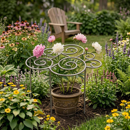 Metal Plant Support Ring for Garden, Peony Cages and Supports, Indoor/Outdoor Plants Wire Hoop, Stackable Houseplant Stake for Climbing Plants Vines Peonies Tomatoes (L)