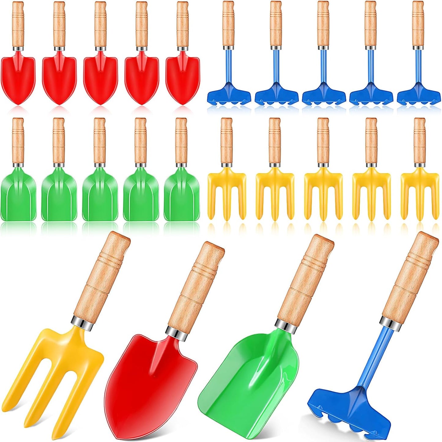 12 Pcs 8" Kids Gardening Tools, Metal Beach Sandbox Digging Toys with Wooden Handle, Including Shovel, Rake, Fork and Trowel, Garden Sand Snow Tools for Children Gift Outdoor Gardening