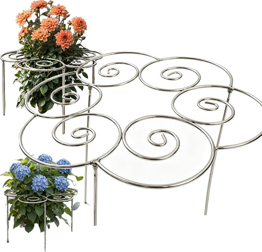Metal Plant Support Ring for Garden - Stackable Grow Through Plant Stakes, Decorative Half Round Supports for Indoor Houseplants Outdoor Peony Tomato Hydrangea (M)