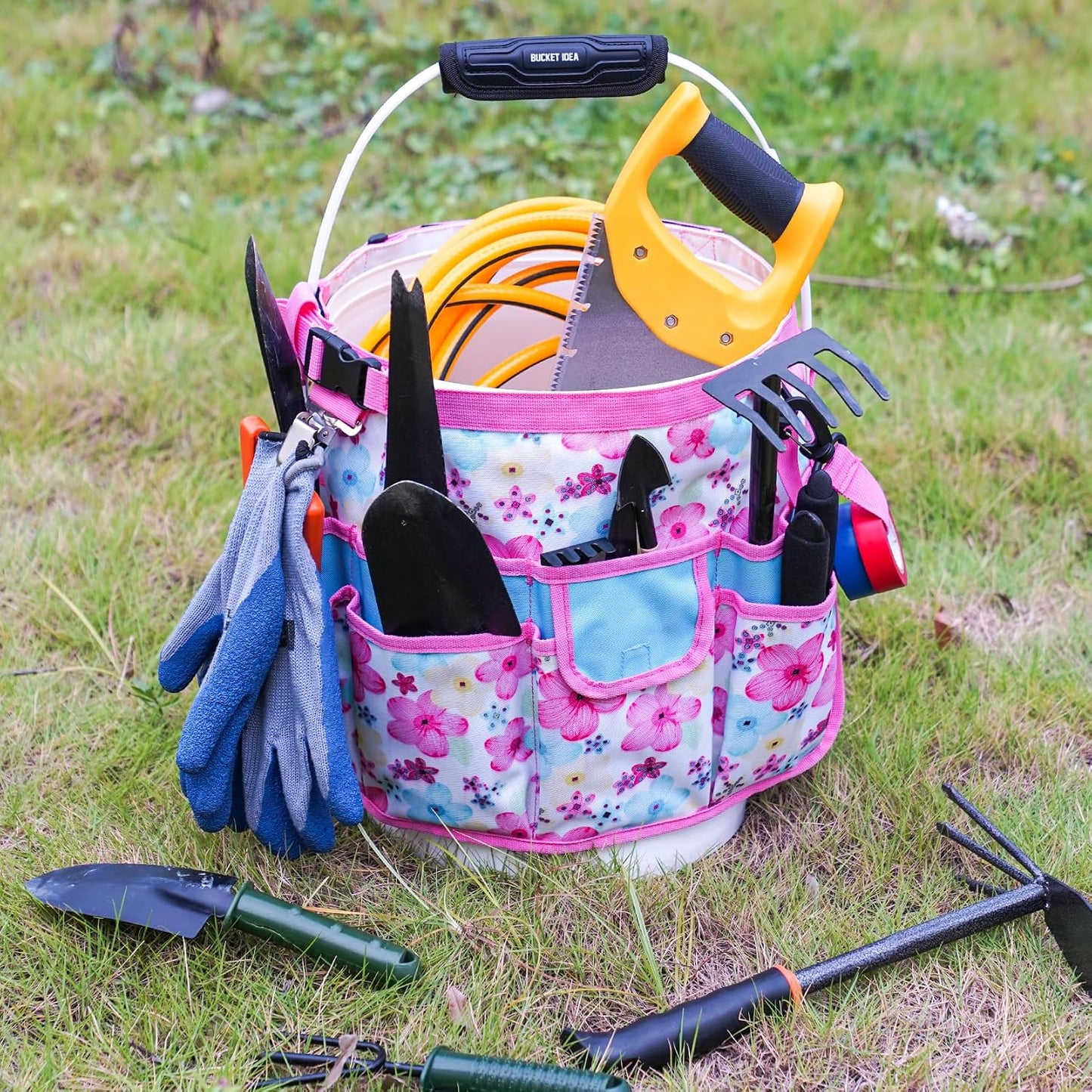 MELOTOUGH Bucket Caddy Organizer Bucket Tool Organizer for Garden Tools Fit 3.5 to 5 Gallon Bucket (Flower)