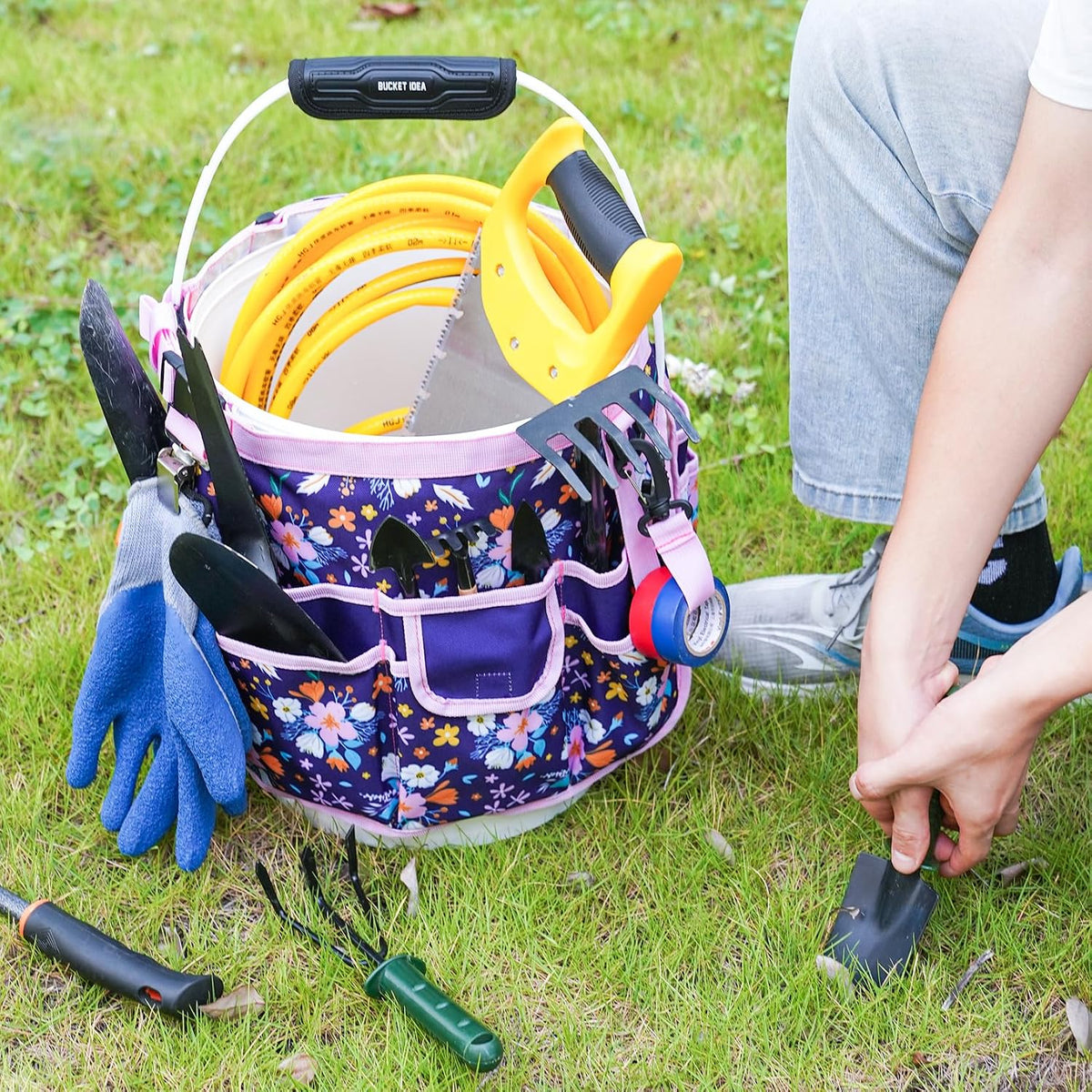 MELOTOUGH Bucket Caddy Organizer Bucket Tool Organizer for Garden Tools Fit 3.5 to 5 Gallon Bucket (Flower)