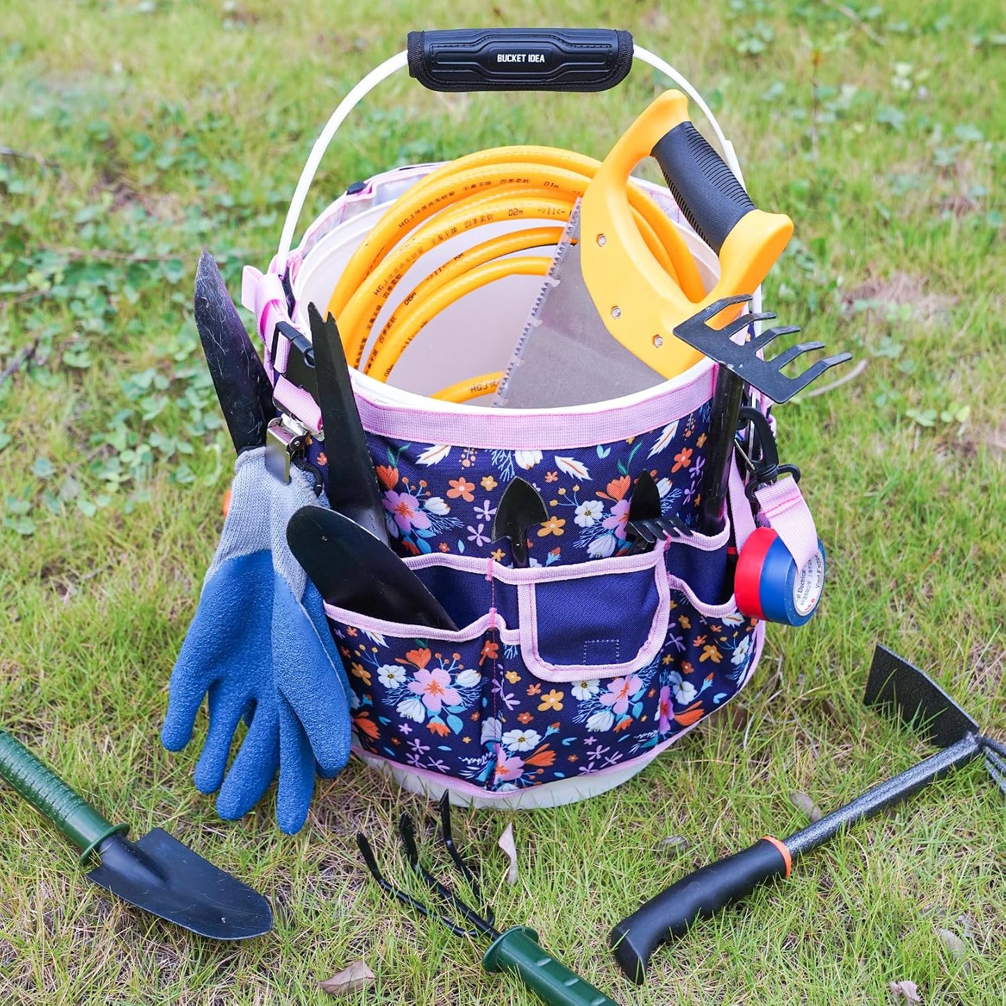 MELOTOUGH Bucket Caddy Organizer Bucket Tool Organizer for Garden Tools Fit 3.5 to 5 Gallon Bucket (Flower)