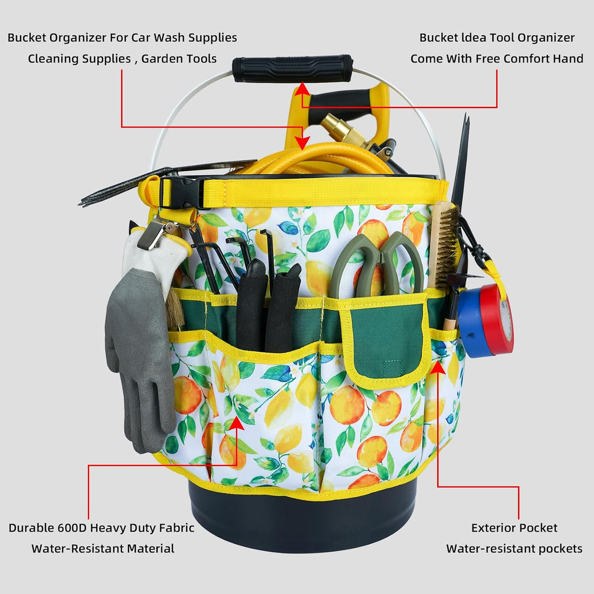 MELOTOUGH Bucket Caddy Organizer Bucket Tool Organizer for Garden Tools Fit 3.5 to 5 Gallon Bucket (Flower)