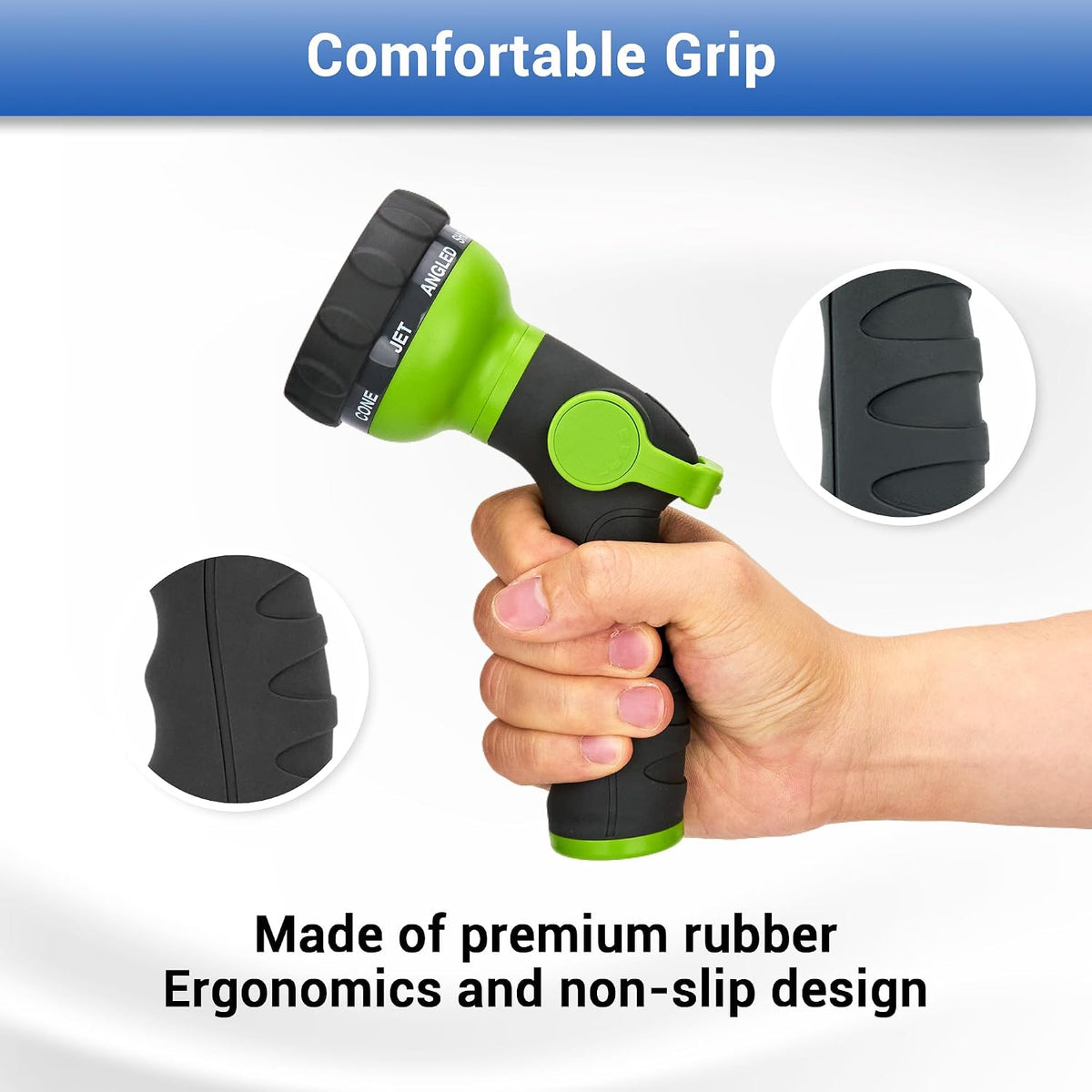 Garden Hose Spray Nozzle, Water Sprayer with 8 Adjustable Patterns, Impact Resistant and Non-Slip for Watering Plants, Car Washing, Pets Bathing and Cleaning