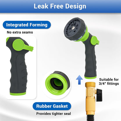 Garden Hose Spray Nozzle, Water Sprayer with 8 Adjustable Patterns, Impact Resistant and Non-Slip for Watering Plants, Car Washing, Pets Bathing and Cleaning