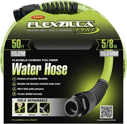 Pro Water Hose with Reusable Fittings, 5/8 in. x 50 ft., Heavy Duty, Lightweight, ZillaGreen - HFZWP550-E