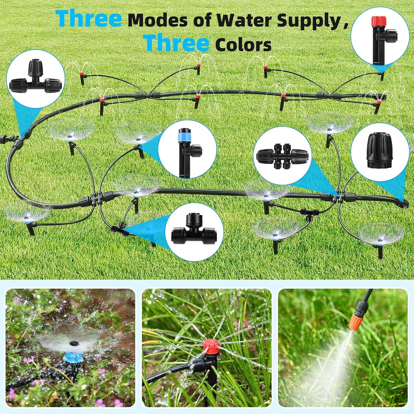 75FT Drip Irrigation System - Easy to Assemble Quick Plug Adjustable Spray Volume Garden Watering/Misting Cooling System with 1/4" Polyethylene (PE) Water Pipes for Gardens, Raised Beds, Lawns