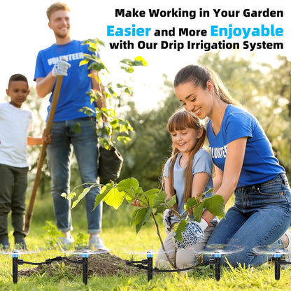 75FT Drip Irrigation System - Easy to Assemble Quick Plug Adjustable Spray Volume Garden Watering/Misting Cooling System with 1/4" Polyethylene (PE) Water Pipes for Gardens, Raised Beds, Lawns