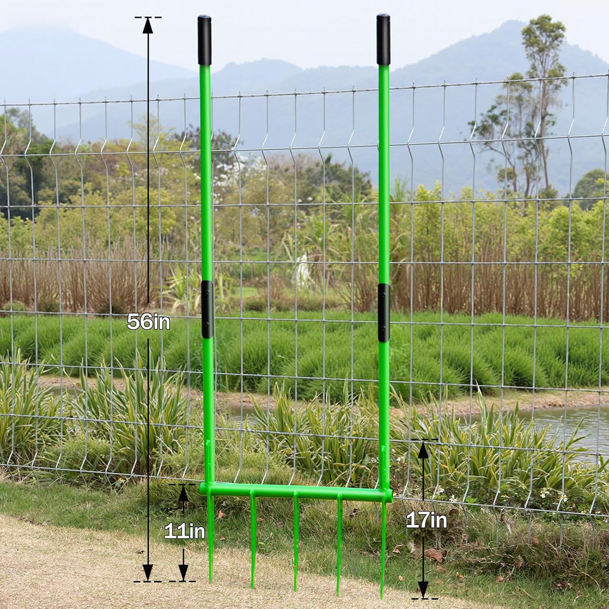 56'' Heavy Duty Broadfork for All the Soils, Detachable Pitchfork, 5 Sharp Cambered 11'' Tines Bord Fork Garden Tool, Ergonomic Handles, Good Package, Easy Assembly, Cultivator & Tiller, Green.