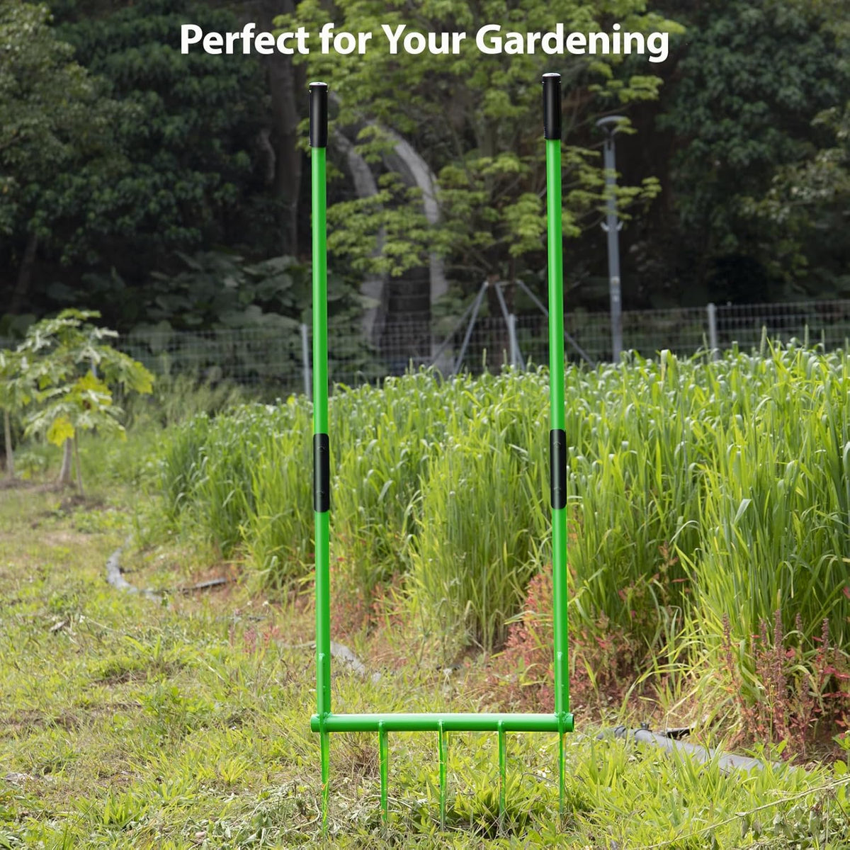 56'' Heavy Duty Broadfork for All the Soils, Detachable Pitchfork, 5 Sharp Cambered 11'' Tines Bord Fork Garden Tool, Ergonomic Handles, Good Package, Easy Assembly, Cultivator & Tiller, Green.