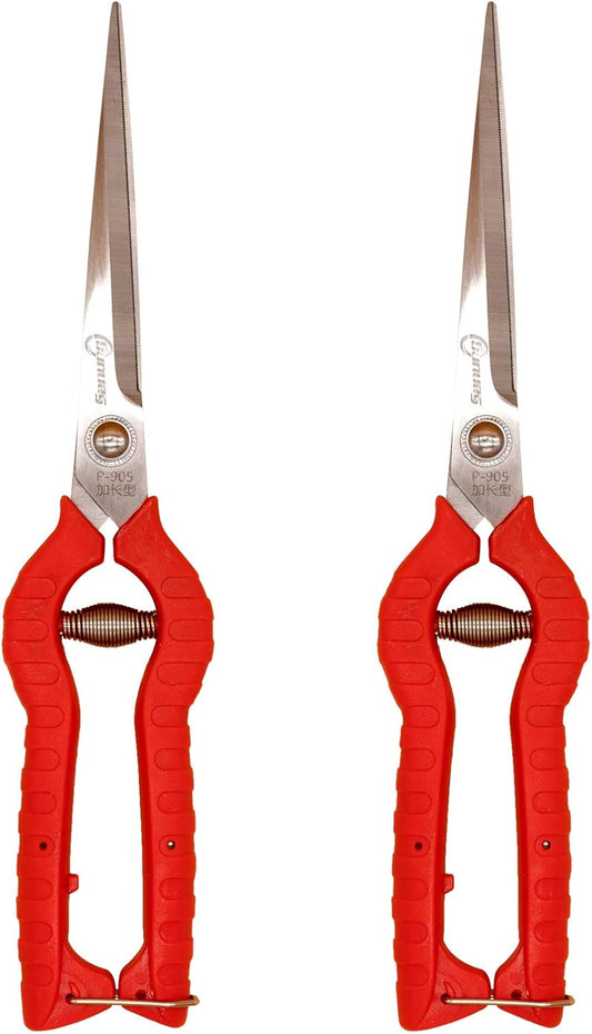2 PACK Multifunctional Thin Fruit Scissors, P-905 Garden Pruner Shears Cutters with Anti-Slip Grip High-Grade Spring Lock Garden Pruner for Garden Fruits Vegetables Plants Flowers