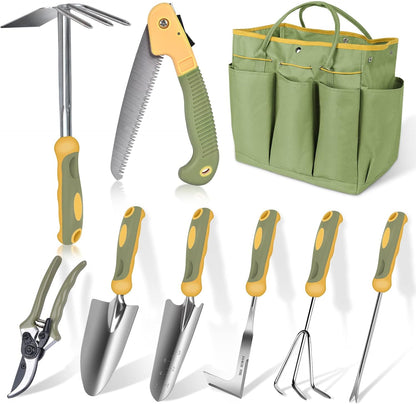 WisaKey 9 Piece Gardening Tools Heavy Duty Garden Tools Set Handbag Green