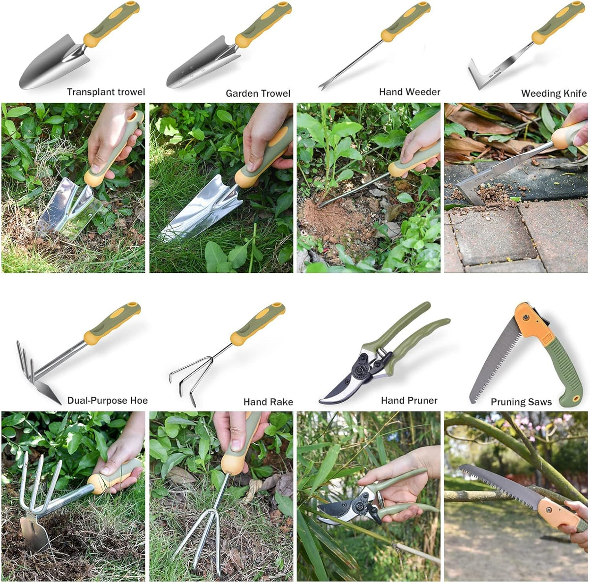 WisaKey 9 Piece Gardening Tools Heavy Duty Garden Tools Set Handbag Green