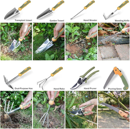 WisaKey 9 Piece Gardening Tools Heavy Duty Garden Tools Set Handbag Green