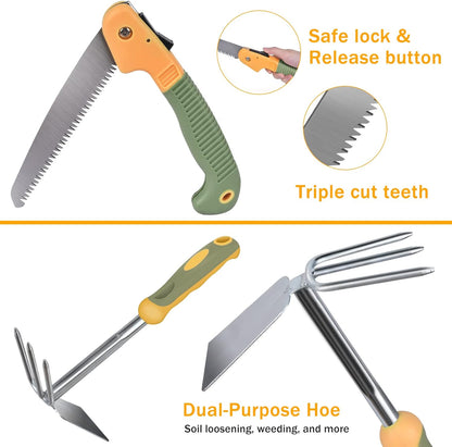 WisaKey 9 Piece Gardening Tools Heavy Duty Garden Tools Set Handbag Green