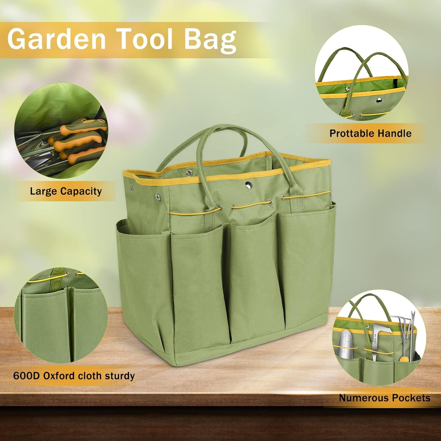 WisaKey 9 Piece Gardening Tools Heavy Duty Garden Tools Set Handbag Green