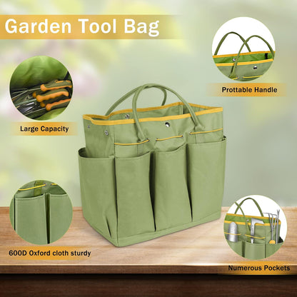 WisaKey 9 Piece Gardening Tools Heavy Duty Garden Tools Set Handbag Green