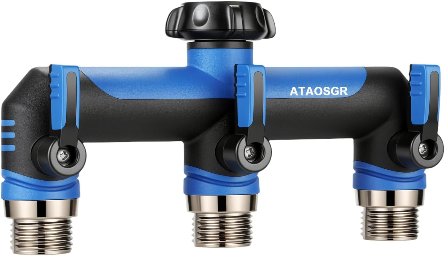 Garden Hose Splitter, 3 Way Water hose bib Spigot splitter, T Hose Connector- with Shutoff Valves Water Adapter，Outdoor Faucet Splitter 3/4" GHT Thread， For Home Outdoor Garden irrigation（ blue）