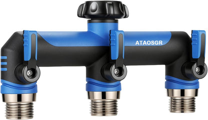 Garden Hose Splitter, 3 Way Water hose bib Spigot splitter, T Hose Connector- with Shutoff Valves Water Adapter，Outdoor Faucet Splitter 3/4" GHT Thread， For Home Outdoor Garden irrigation（ blue）