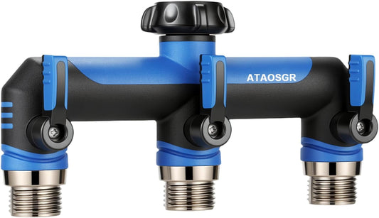Garden Hose Splitter, 3 Way Water hose bib Spigot splitter, T Hose Connector- with Shutoff Valves Water Adapter，Outdoor Faucet Splitter 3/4" GHT Thread， For Home Outdoor Garden irrigation（ blue）