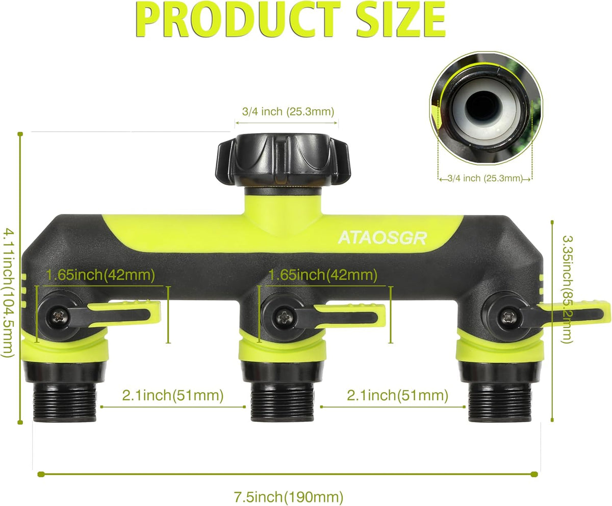 Garden Hose Splitter, 3 Way Water hose bib Spigot splitter, T Hose Connector- with Shutoff Valves Water Adapter，Outdoor Faucet Splitter 3/4" GHT Thread， For Home Outdoor Garden irrigation（ blue）