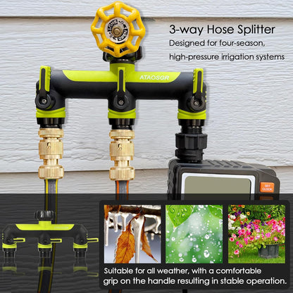 Garden Hose Splitter, 3 Way Water hose bib Spigot splitter, T Hose Connector- with Shutoff Valves Water Adapter，Outdoor Faucet Splitter 3/4" GHT Thread， For Home Outdoor Garden irrigation（ blue）