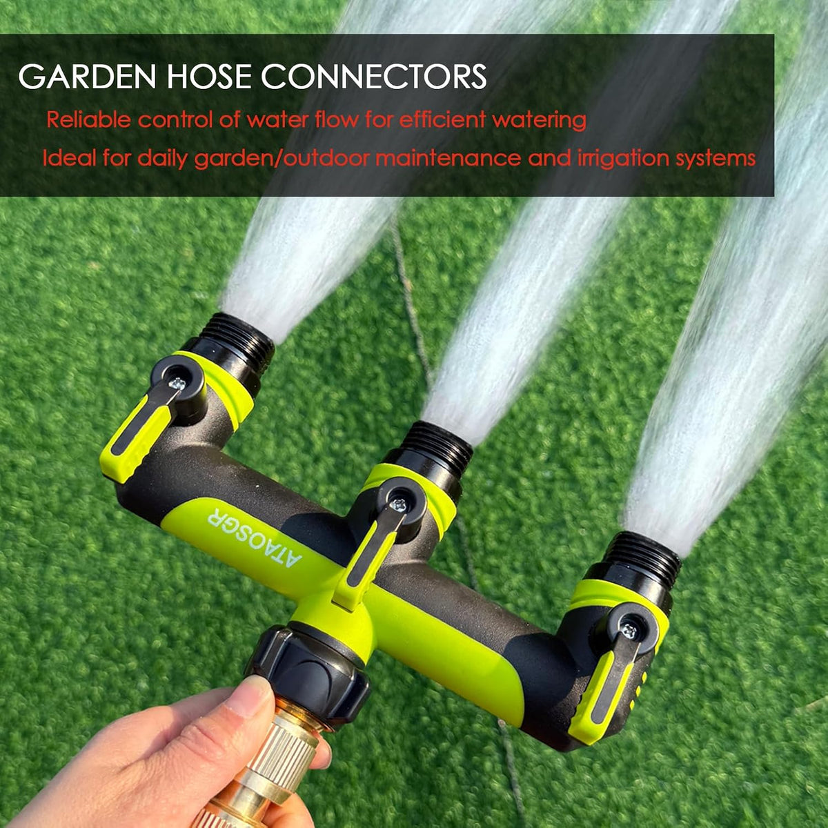 Garden Hose Splitter, 3 Way Water hose bib Spigot splitter, T Hose Connector- with Shutoff Valves Water Adapter，Outdoor Faucet Splitter 3/4" GHT Thread， For Home Outdoor Garden irrigation（ blue）