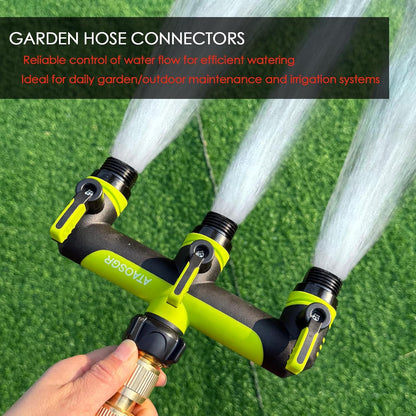 Garden Hose Splitter, 3 Way Water hose bib Spigot splitter, T Hose Connector- with Shutoff Valves Water Adapter，Outdoor Faucet Splitter 3/4" GHT Thread， For Home Outdoor Garden irrigation（ blue）
