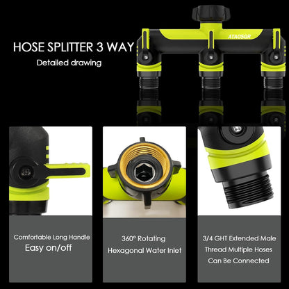 Garden Hose Splitter, 3 Way Water hose bib Spigot splitter, T Hose Connector- with Shutoff Valves Water Adapter，Outdoor Faucet Splitter 3/4" GHT Thread， For Home Outdoor Garden irrigation（ blue）