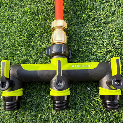 Garden Hose Splitter, 3 Way Water hose bib Spigot splitter, T Hose Connector- with Shutoff Valves Water Adapter，Outdoor Faucet Splitter 3/4" GHT Thread， For Home Outdoor Garden irrigation（ blue）