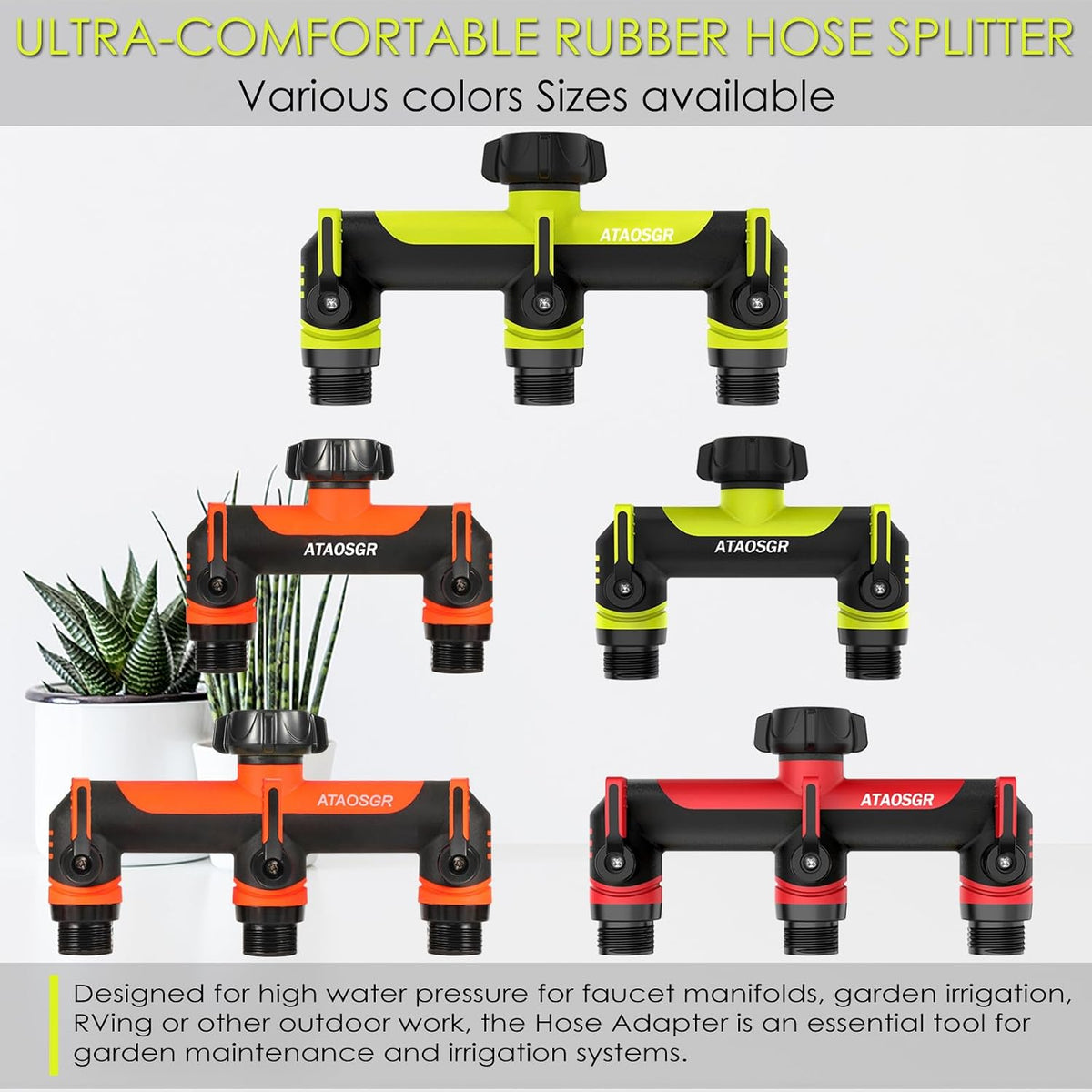 Garden Hose Splitter, 3 Way Water hose bib Spigot splitter, T Hose Connector- with Shutoff Valves Water Adapter，Outdoor Faucet Splitter 3/4" GHT Thread， For Home Outdoor Garden irrigation（ blue）