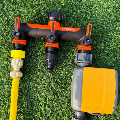 Garden Hose Splitter, 3 Way Water hose bib Spigot splitter, T Hose Connector- with Shutoff Valves Water Adapter，Outdoor Faucet Splitter 3/4" GHT Thread， For Home Outdoor Garden irrigation（ blue）
