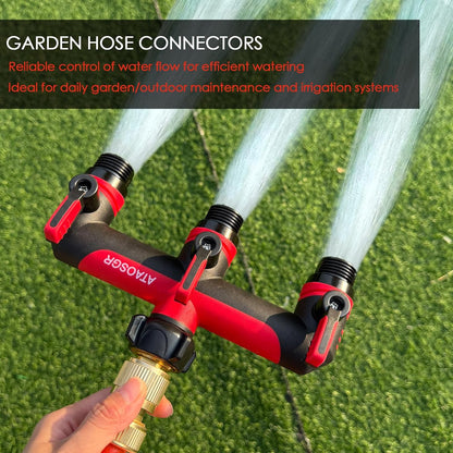 Garden Hose Splitter, 3 Way Water hose bib Spigot splitter, T Hose Connector- with Shutoff Valves Water Adapter，Outdoor Faucet Splitter 3/4" GHT Thread， For Home Outdoor Garden irrigation（ blue）